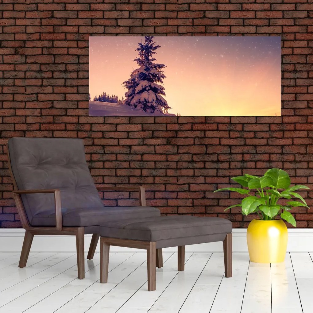 Tablou cu copac înzăpezit pe luncă (120x50 cm)