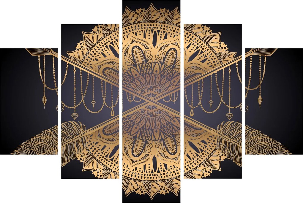 Tablou - Mandala aurie cu săgeți (150x105 cm)