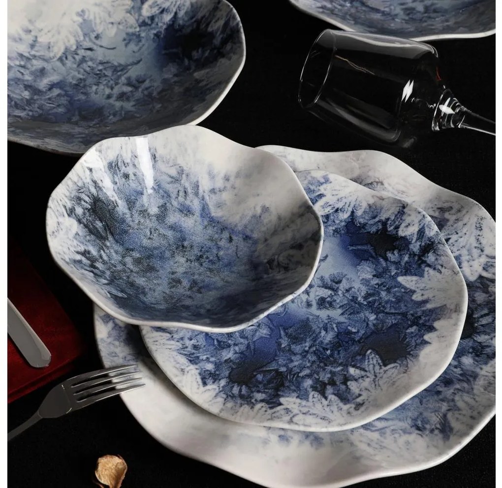 Set de veselă 24 piese din porțelan, albastru