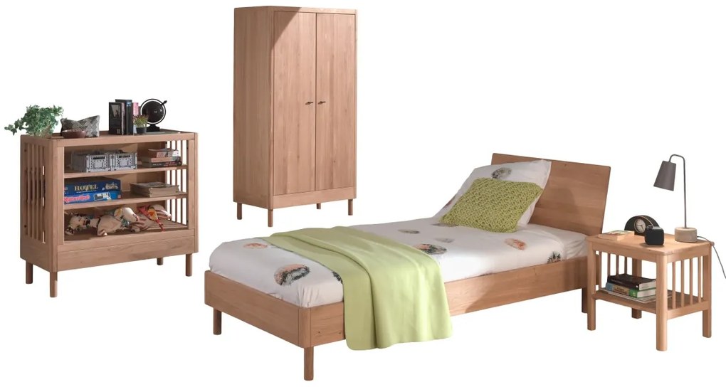 Set Complet Mobilier Camera Bebelusi Forrest Oak, Pat 90x200 cm, Dulap cu 2 Uși, Noptieră și Masă de înfășat, din Lemn de Stejar, Natur – Vipack