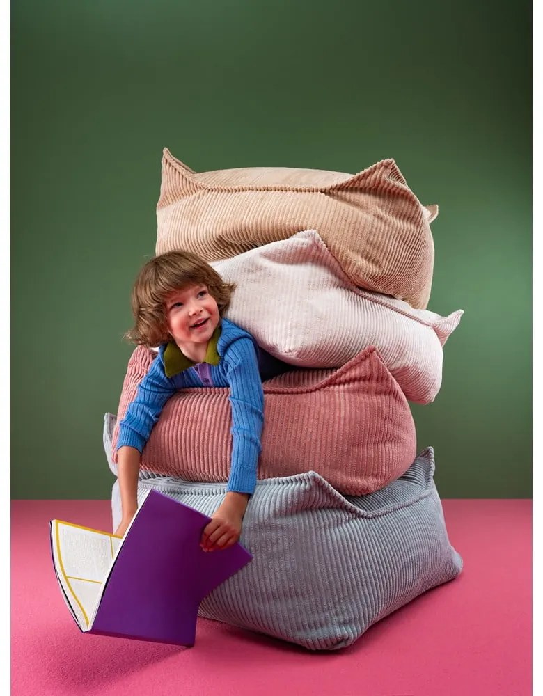 Fotoliu puf pentru copii roz cu tapițerie din catifea reiată Square – Wigiwama