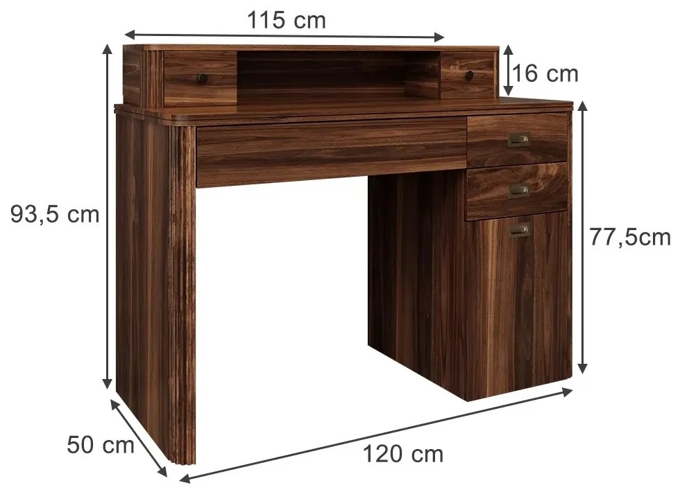 BIM2 - Masa de birou , 120 cm, home office cu 5 sertare - Maro