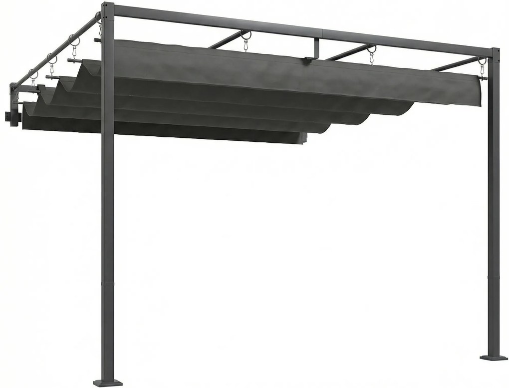 Outsunny Pergolă montată 3x3 m cu acoperiș retractabil glisant, guri de drenaj, pergolă de grădină din poliester și oțel, pentru terasă, curte, exterior, UV30+, Gri Închis | Aosom Romania