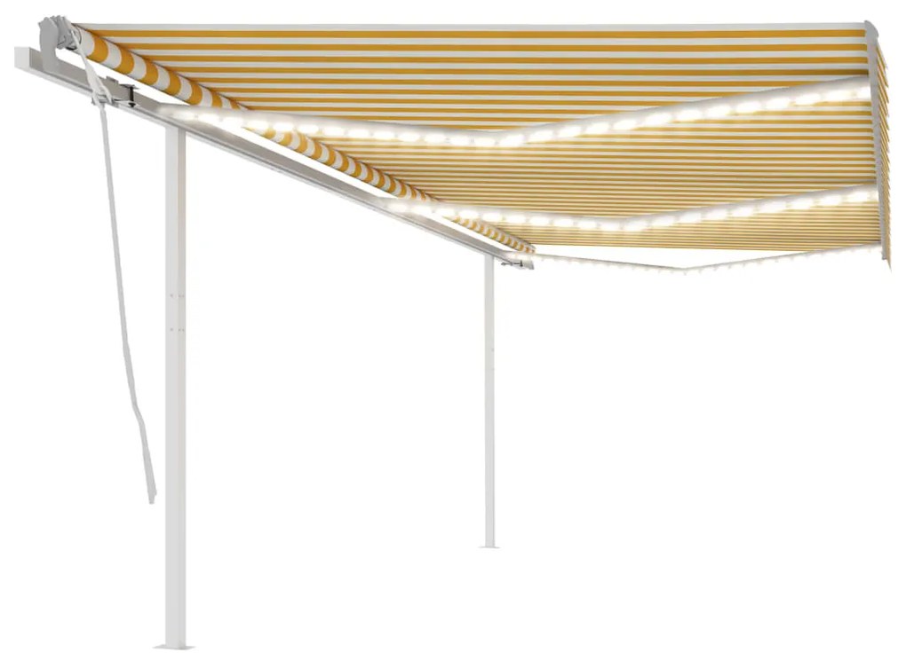 vidaXL Copertină retractabilă manual cu LED, galben&amp;alb, 6x3 m