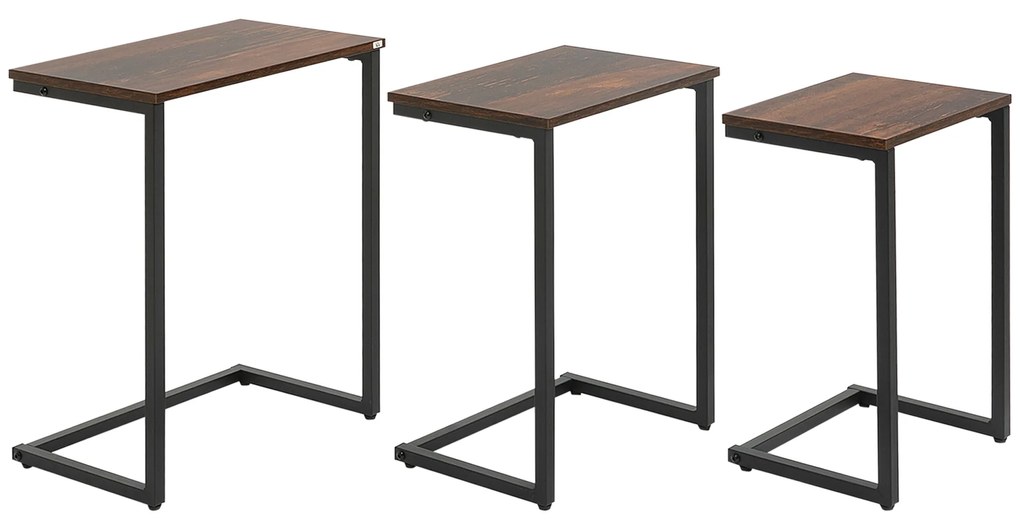 HOMCOM Masă laterală, Masă de cafea, Set de 3, Design industrial, Cadru din oțel, maro+negru, 45 x 30 x 60 cm | Aosom Romania