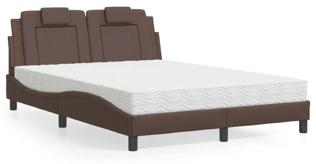 3208791 vidaXL Pat cu saltea, maro, 140x190 cm, piele ecologică