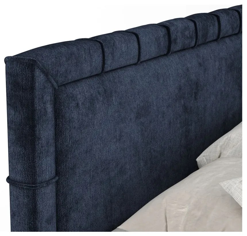 Pat boxspring albastru închis cu spațiu de depozitare 160x200 cm Voyage – Maison de Rêve