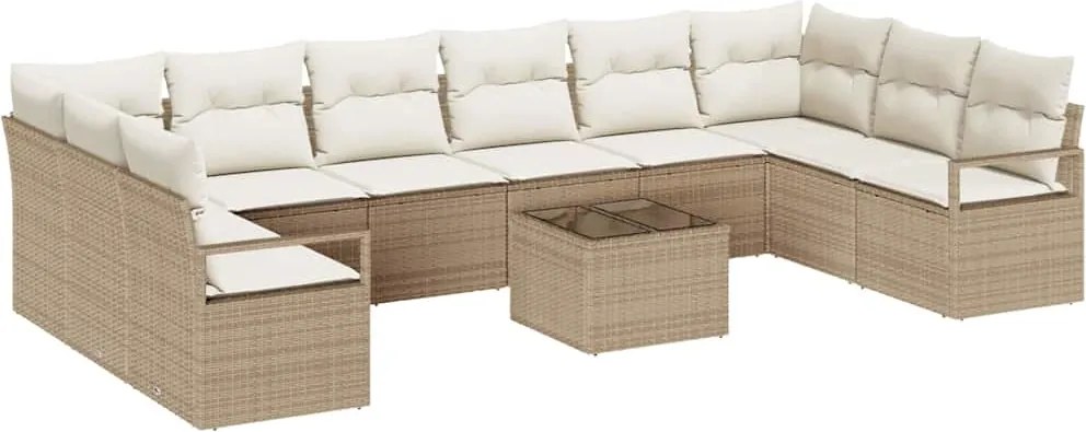 vidaXL Set de canapea cu pernă 11 pcs Bej poliratan
