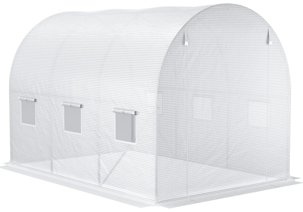Outsunny Folie pentru Seră cu 12 Ferestre, Ușă Rulabilă și Margini Îngropate, 3x2x2 m, Alb | Aosom Romania