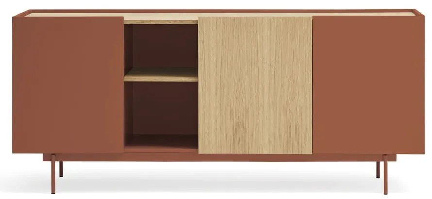 Comodă cărămiziu-natural joasă cu aspect de lemn de stejar 180x78 cm Otto – Teulat