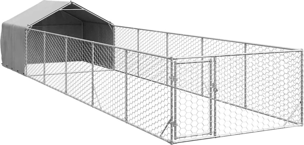 vidaXL Canisa de exterior cu alergare 8x2x1,5 m otel galvanizat