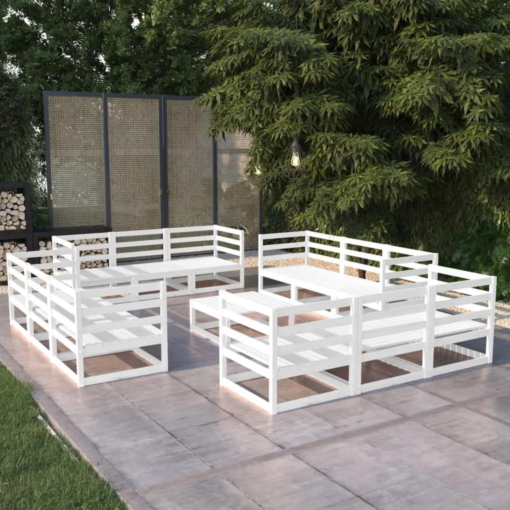 3075295 vidaXL Set mobilier de grădină, 13 piese, alb, lemn masiv de pin