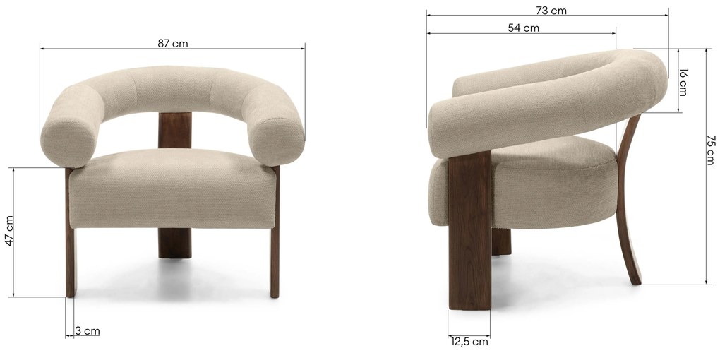 Fotoliu design bej KOKEI ALIA, decor nuc