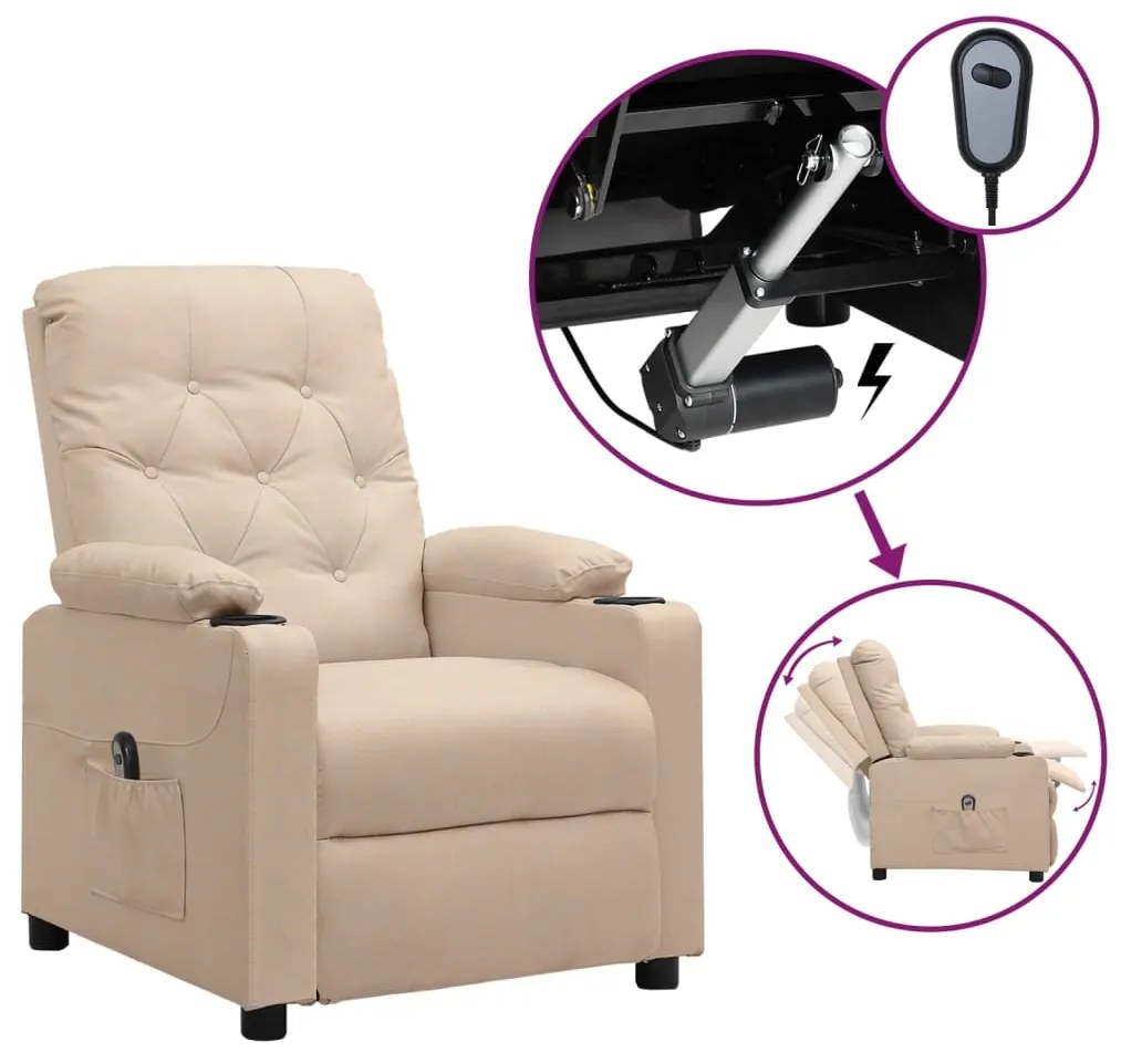 vidaXL Fotoliu rabatabil electric, crem, material textil