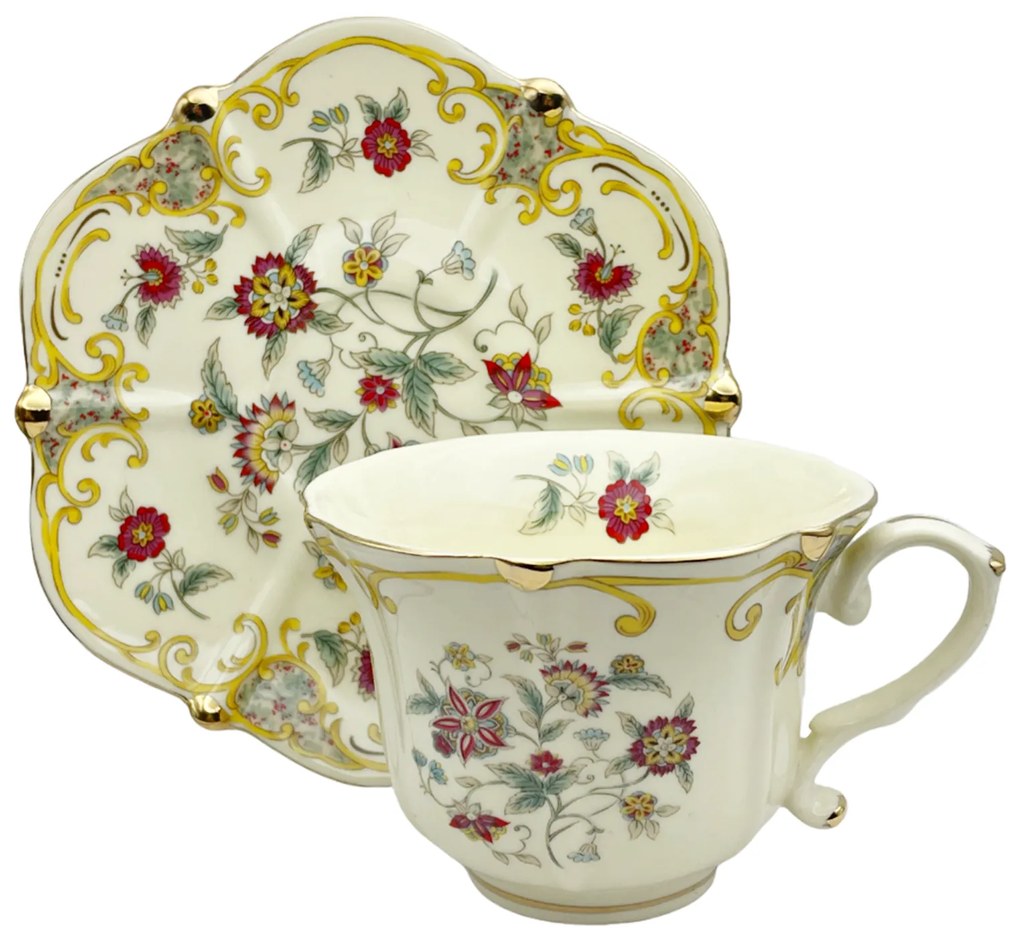 Set portelan Vintage, 2 Cesti si Farfurii Miriam, 180ml