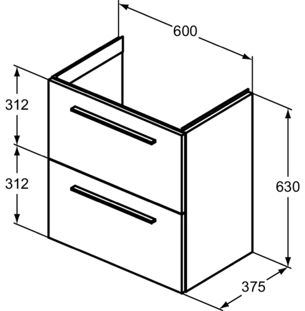Dulap baza lavoar, 60x38x63 cm, 2 sertare, cuart gri mat Gri mat