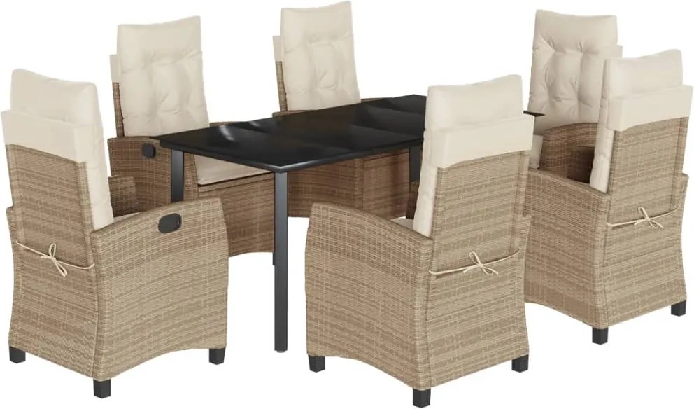 vidaXL Set de masă pentru grădină, 7 piese, cu perne, bej, poliratan