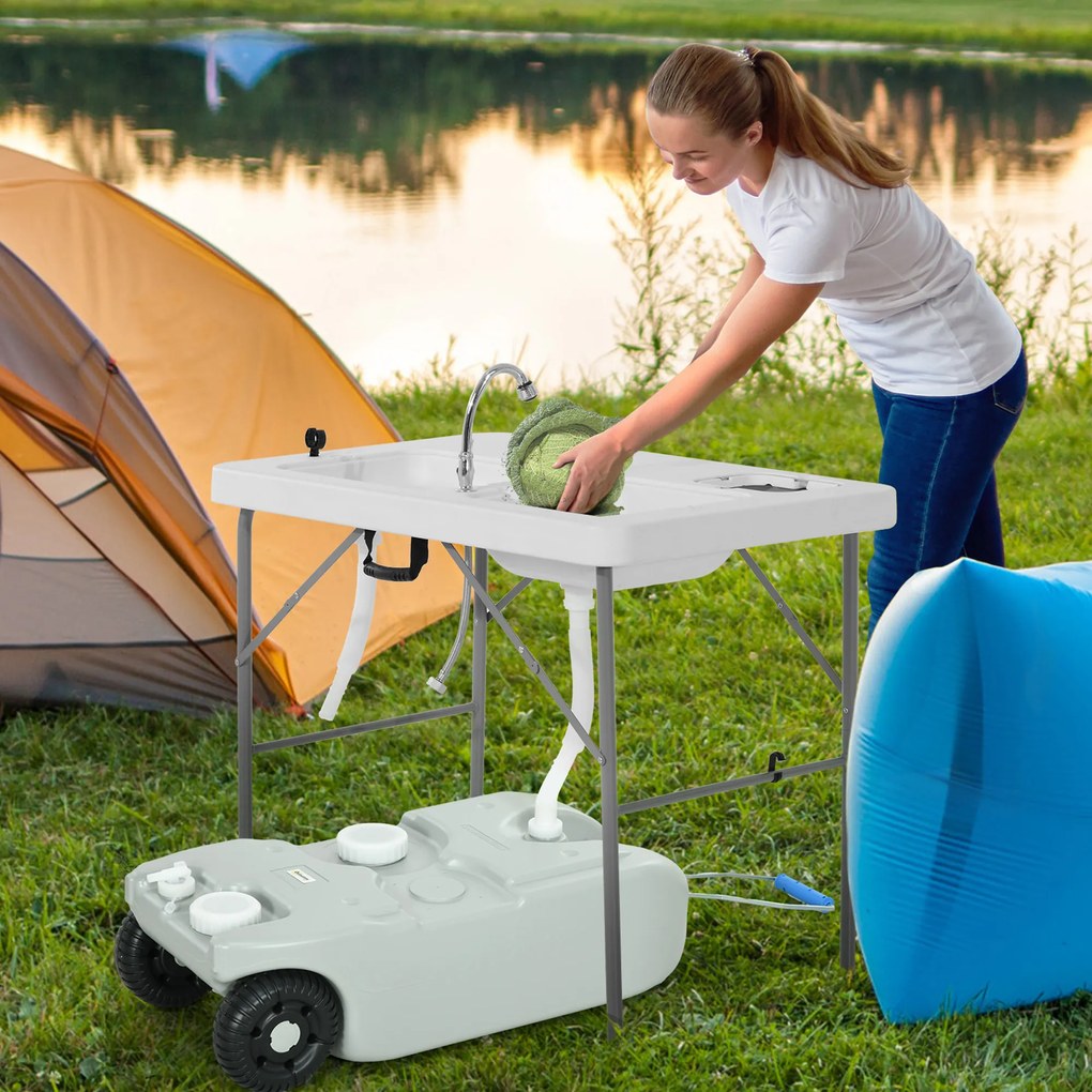 Rezervor Outsunny 40L Camping Robinet Roți | Aosom Romania
