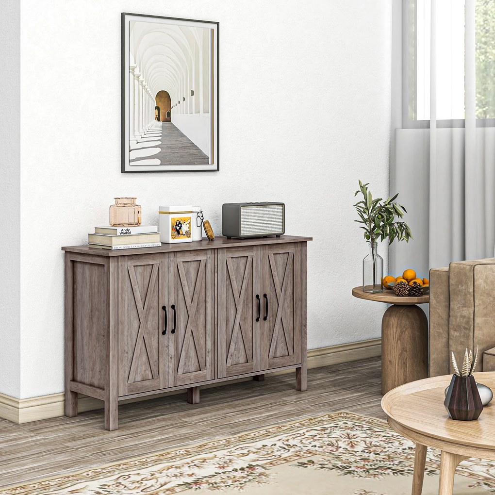 HOMCOM Dulap în Stil Rustic cu 2 Rafturi Reglabile pentru Depozitare, Dulap pentru TV cu 4 Uși, 120x37x75 cm, Gri | Aosom Romania