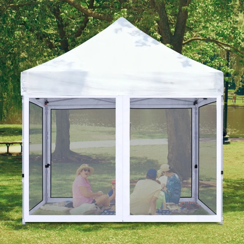 ABCCANOPY – Cort pavilion pliabil 3x3 m, cu pereți Mesh anti-insecte, înălțime reglabilă (3 trepte), impermeabil, protecție UV, Alb,