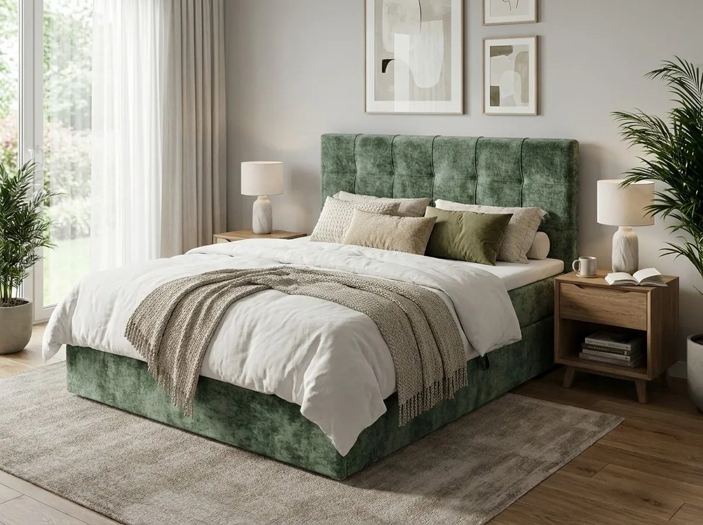 Pat tapițat boxspring DIRELIS VIBE 140x200 cm verde inchis Saltea: Saltea cu arcuri Bonell