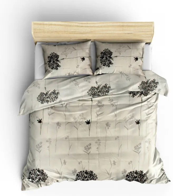 Set dormitor Eponj Home 143EPJ1451, 65% bumbac, 35% poliester, 4 bucăți, Husă 200x220 cm, Cearșaf 220x240 cm, față de pernă 50x70 cm, Bej/gri