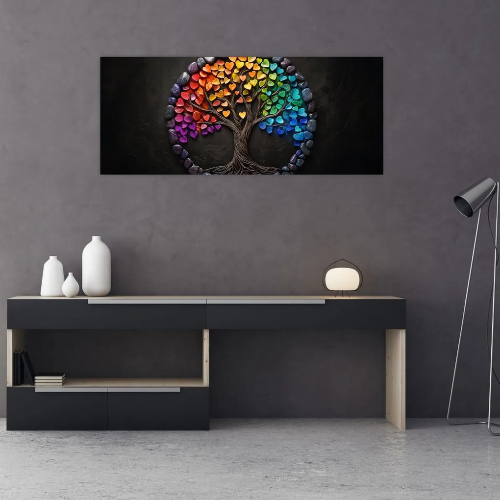 Tablou – Arbore plin de inimi colorate (120x50 cm)