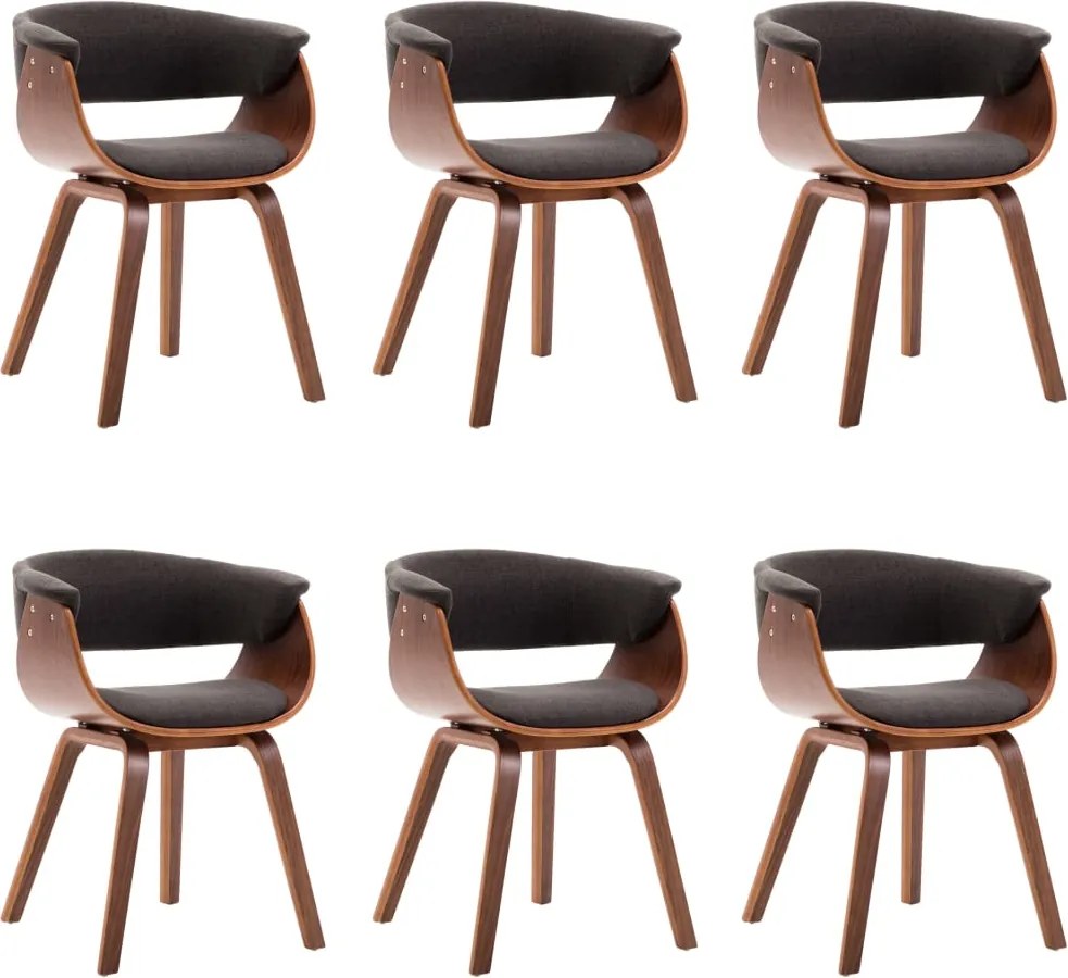 vidaXL Scaune de bucătărie 6 buc, gri, lemn curbat și material textil