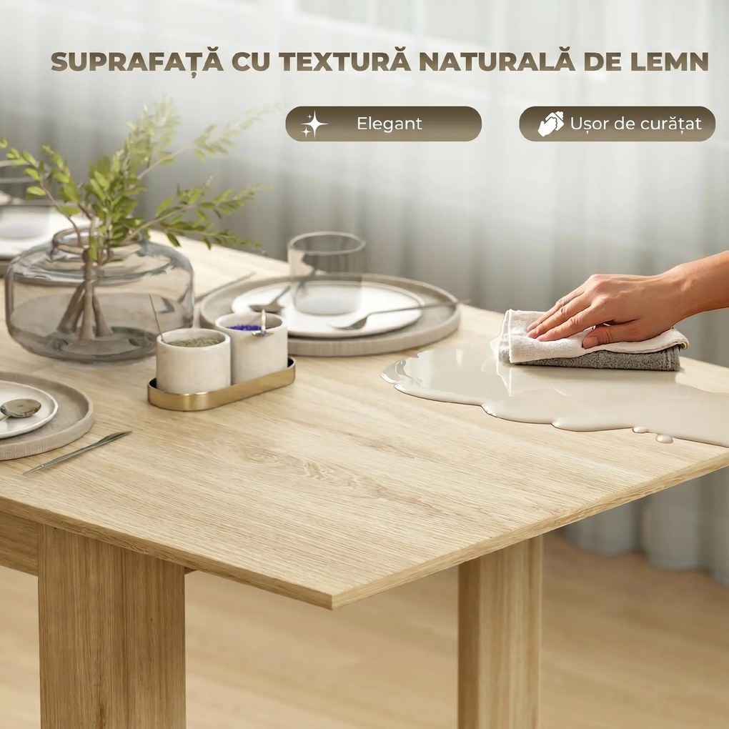 HOMCOM Masa extensibilă, 140-180 cm, finisaj lemn natural, pentru 6-8 persoane | Aosom Romania