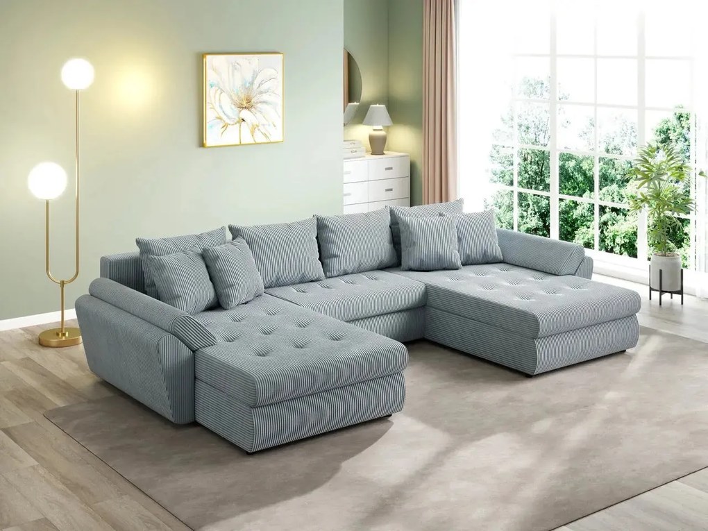 Colțar extensibil dumonde cu ladă de depozitare si sezut confortabil din spuma high-density, Loana U Zoom Grey 355x185 cm