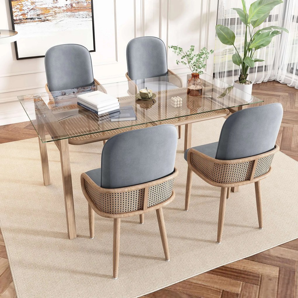 Set de 2 scaune moderne tapițate în ratan și material cu efect de catifea, Gri