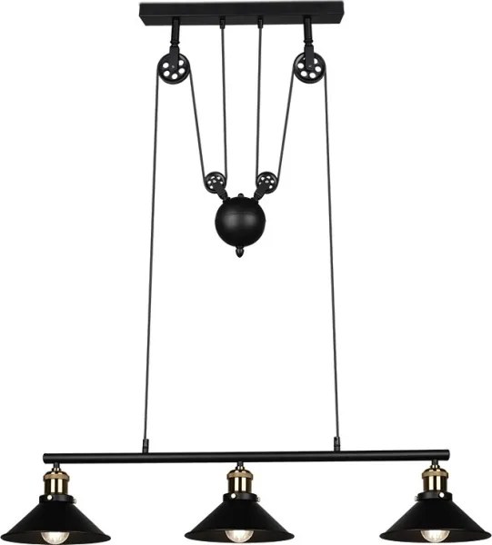 Reality - Candelabru suspendat pe cablu POULI, 3xE27/40W/230V, negru