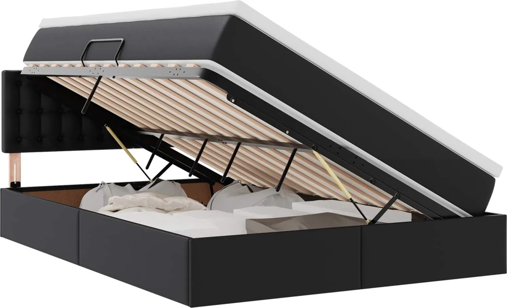 vidaXL Pat cu saltea și LED Negru 140 x 190 cm Piele artificială