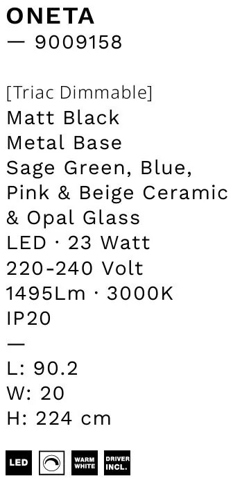 Pendul LED decorativ ceramic Verde, Albastru, Alb, Roz, Bej, ONETA