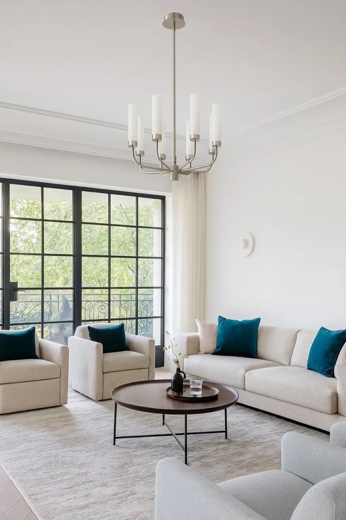 Candelabru 8 brate, otel nickel, sticla alb mat PRESTON 5083