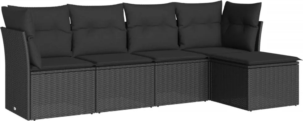 vidaXL Set mobilier de grădină cu perne, 5 piese, negru, poliratan