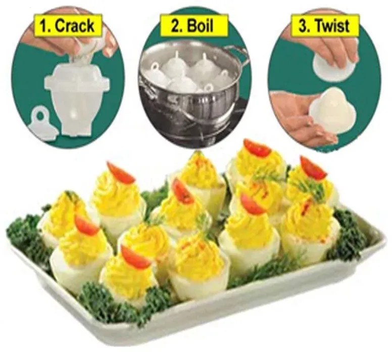 Pahare de fiert ouă fără coajă - set 6 buc + separator de gălbenuș de ou