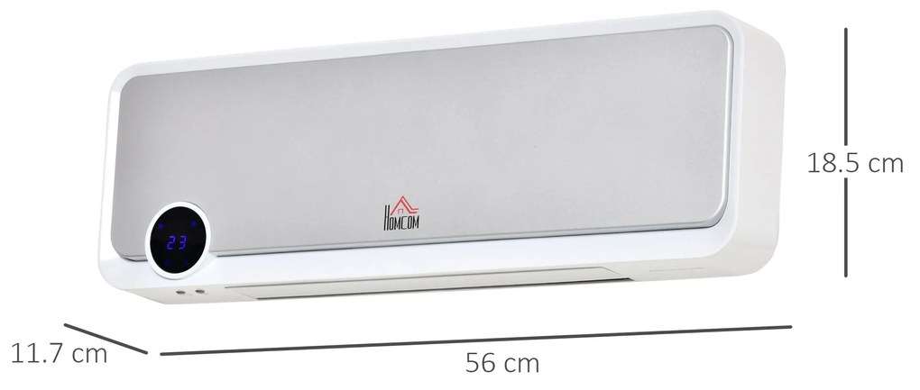 HOMCOM Aerotermă de Perete cu 3 Moduri, Timer 12h și Oscilație 30°, 56x18,5x11,7 cm, Argintiu | Aosom Romania