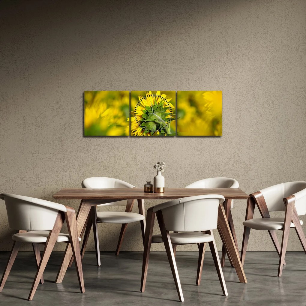 Tablou cu floarea soarelui (cu ceas) (90x30 cm)