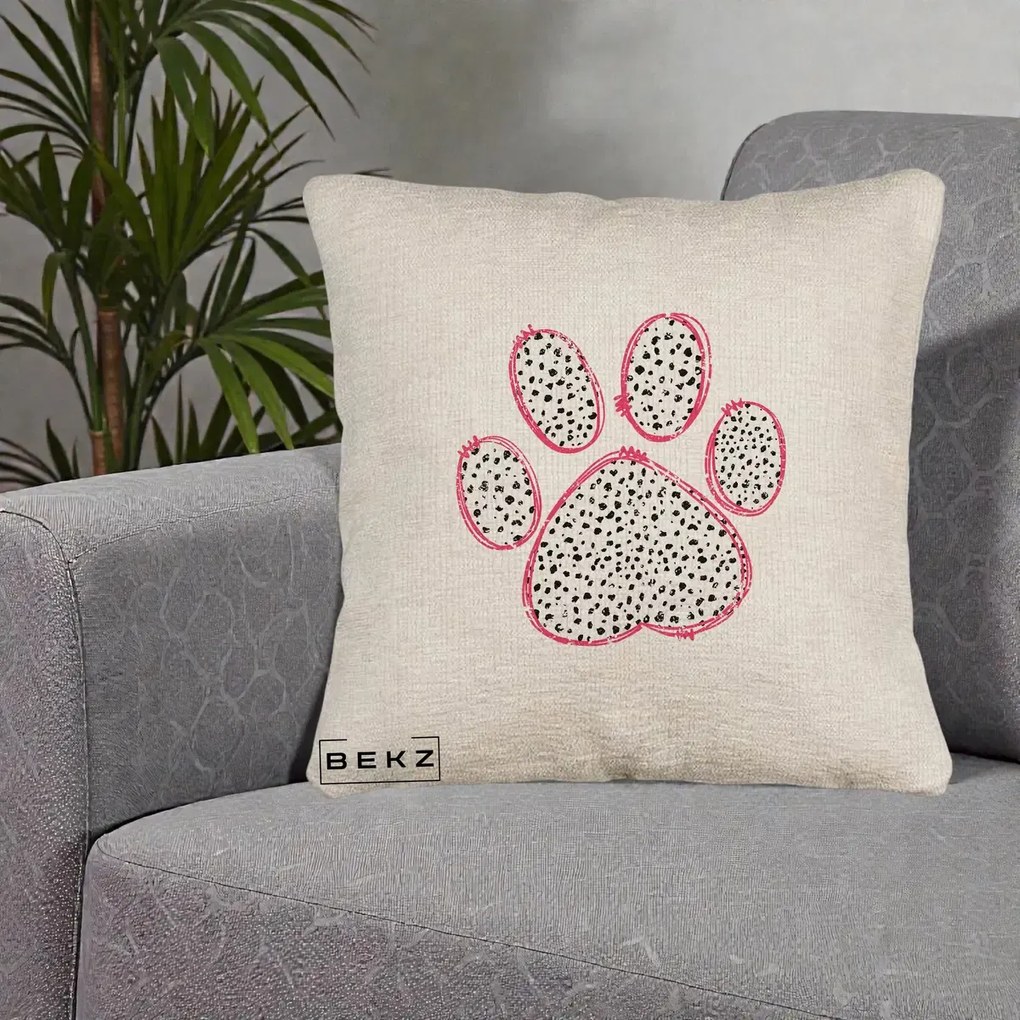 Perna Personalizata Labuta Dalmatian Roz Neon, 40x40 cm, Bej Canapea, Husa Detasabila, Perna Inclusa, BEKZ®
