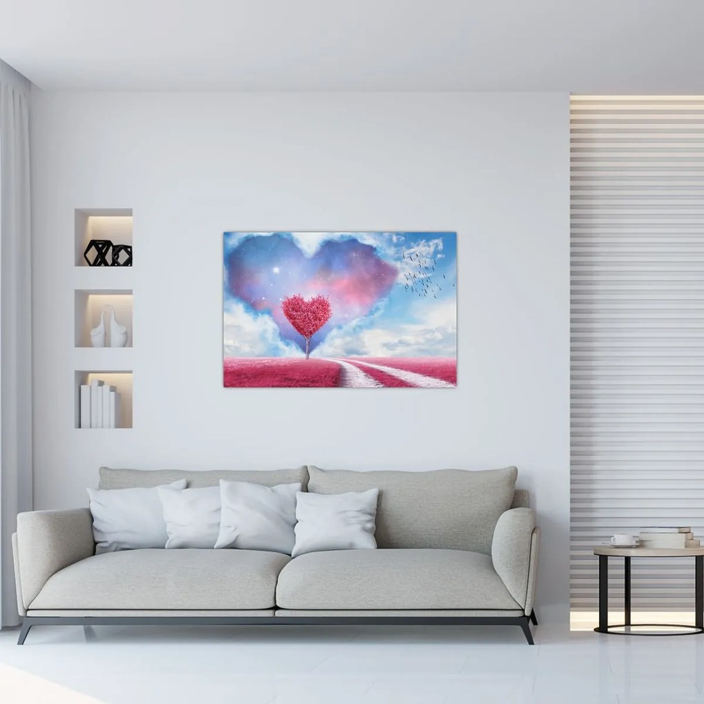 Tablou - Copac de inimă roz (90x60 cm)