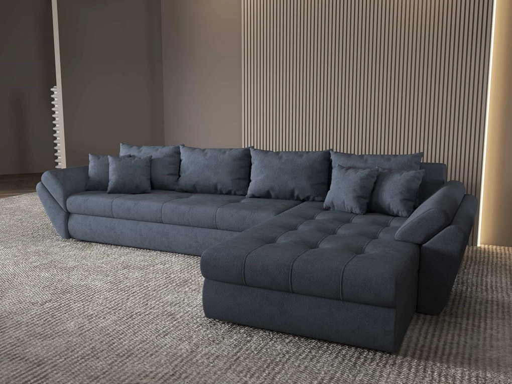 Colțar extensibil dumonde cu ladă de depozitare si sezut confortabil din spuma high-density, Loana XL Enjoy Antracit II 335x185 cm