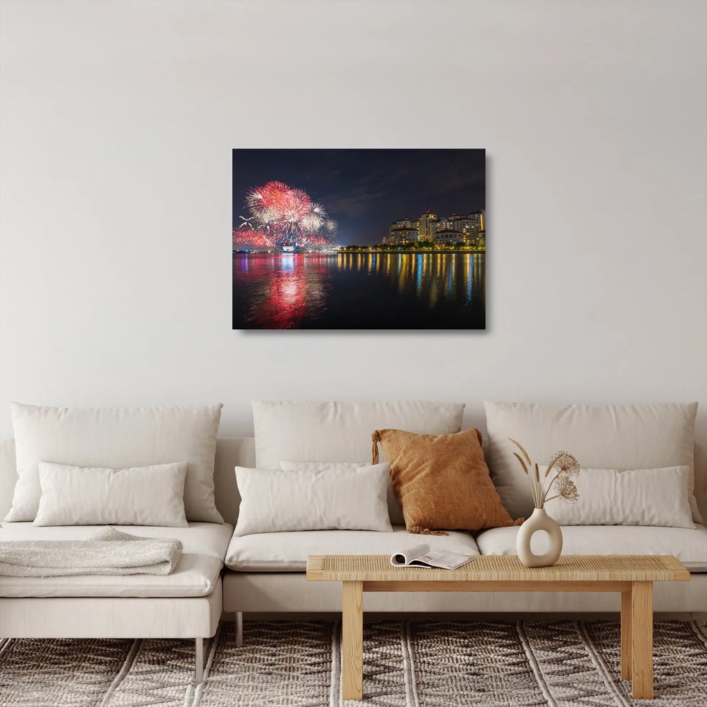 Tablou pe sticlă cu artificii in Singapur (70x50 cm)