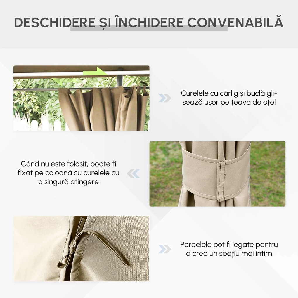 Outsunny Foisor de Gradina cu Prelata in Poliester 6 Pereti Detasabili 12 Paleti Schelet in Metal Bej 400 x 300 x 264 cm | Aosom Romania