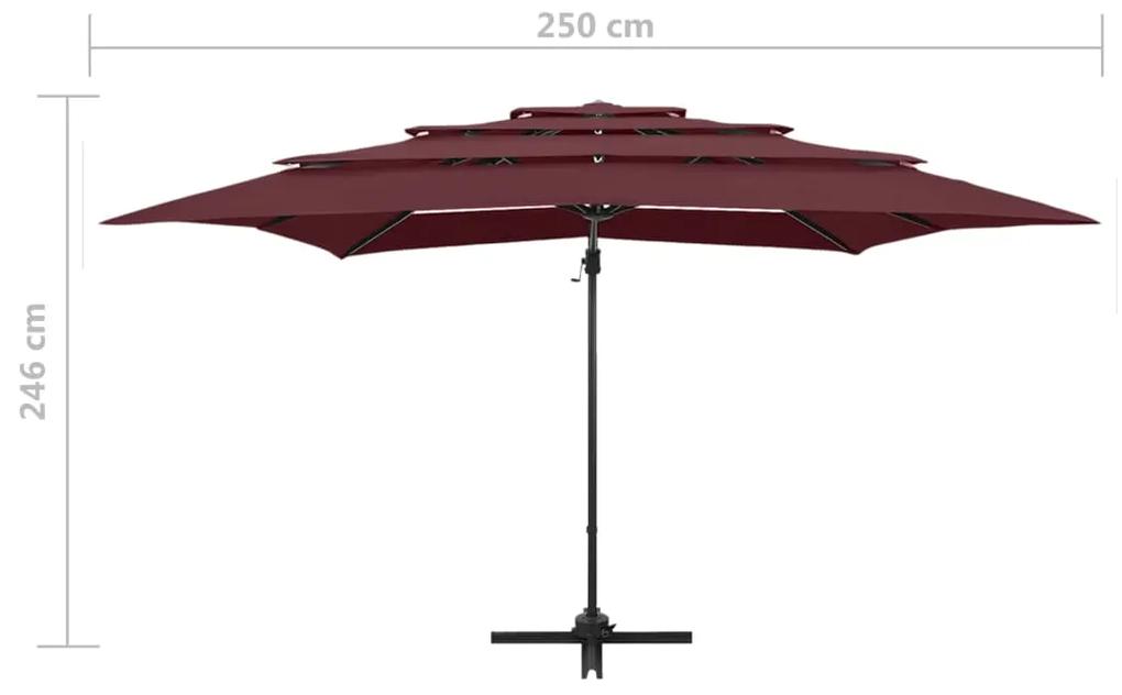 Umbrela soare 4 niveluri stalp aluminiu rosu bordo 250x250 cm Rosu bordo