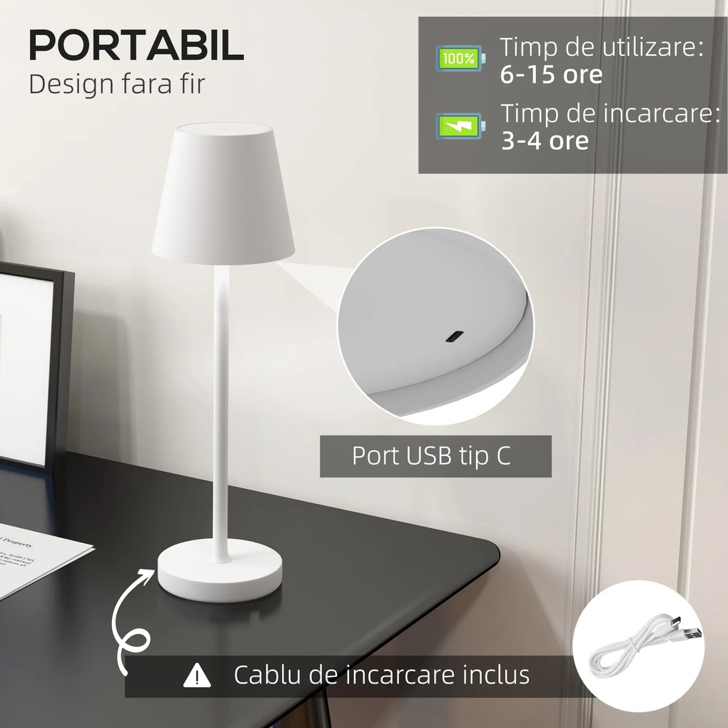 HOMCOM Lampă de Masă cu 3 Lumini Albe, Lampă de Birou Portabilă, Modernă cu Cablu Inclus, Ø11,2x36,5 cm, Alb | Aosom Romania