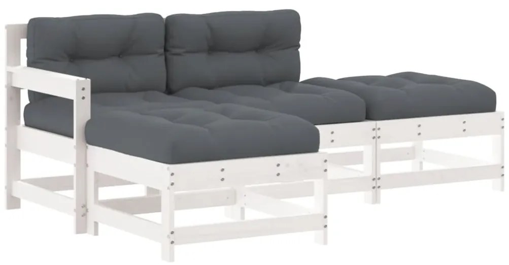 3186019 vidaXL Set mobilier de grădină cu perne, 4 piese, alb, lemn masiv