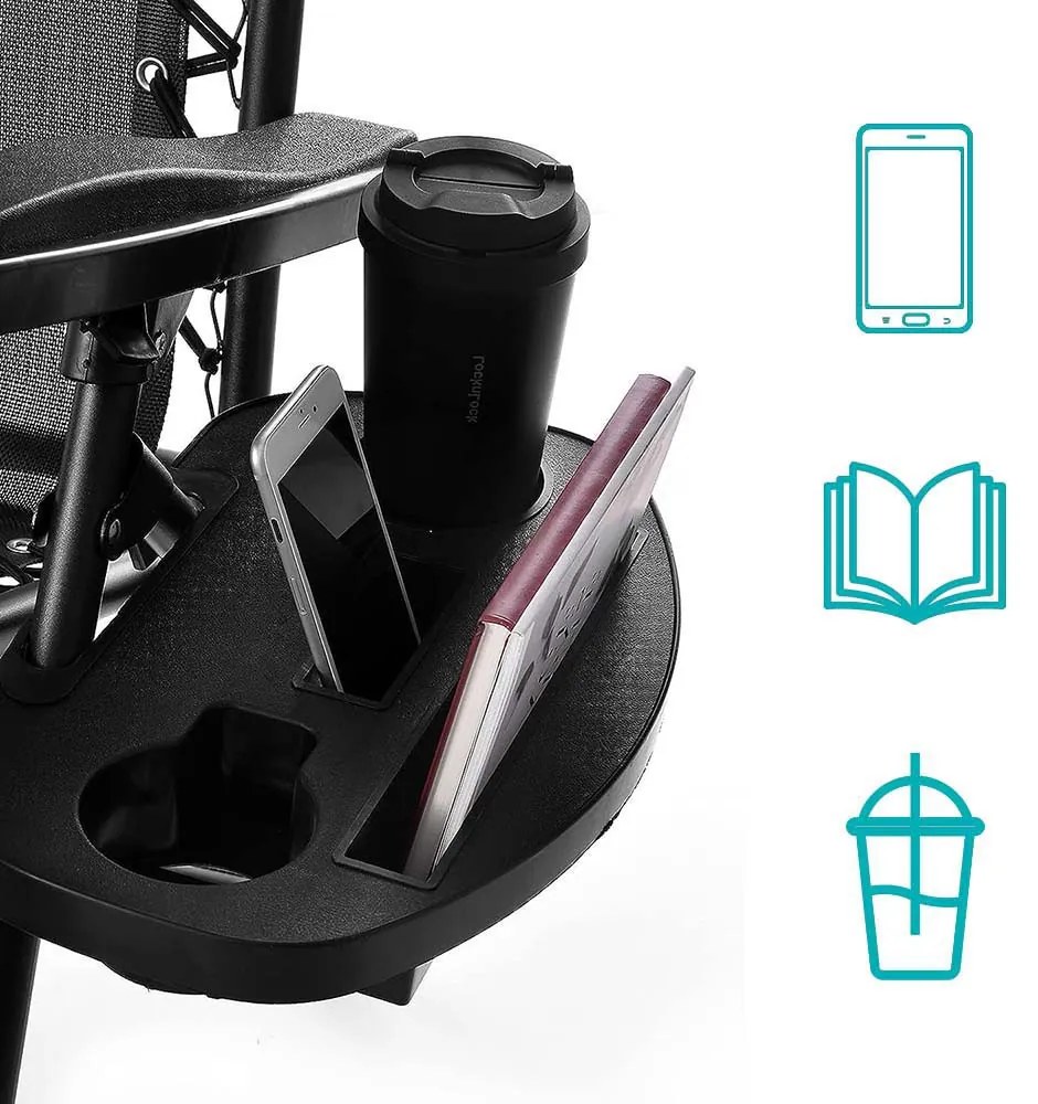 Scaun gravitatie zero cu parasolar si suport pentru pahar, 2 buc-negru