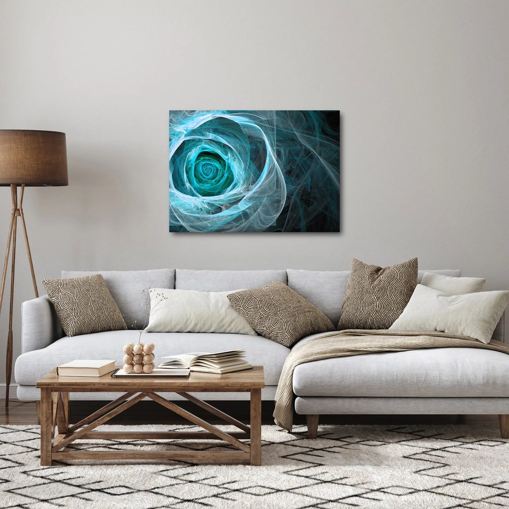 Tablou - Abstract trandafir albastru cu fundal negru (70x50 cm)
