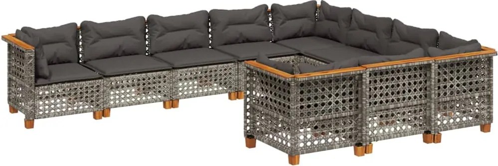 vidaXL Set mobilier de grădină cu perne, 10 piese, gri, poliratan